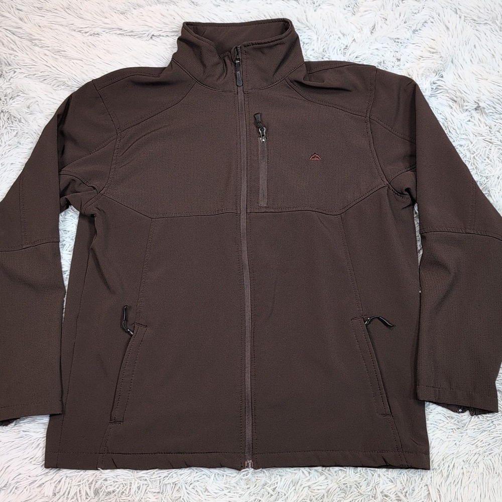 Snozu Performance Jacket Mens XL Brown‎ Logo Zip Up Pockets Lightweight Comfy